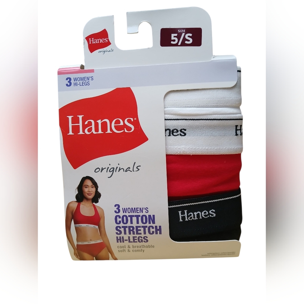 NWT Hi-Legs Hanes Originals Women's Cotton Stretch 3-Pack - Red, White, Black